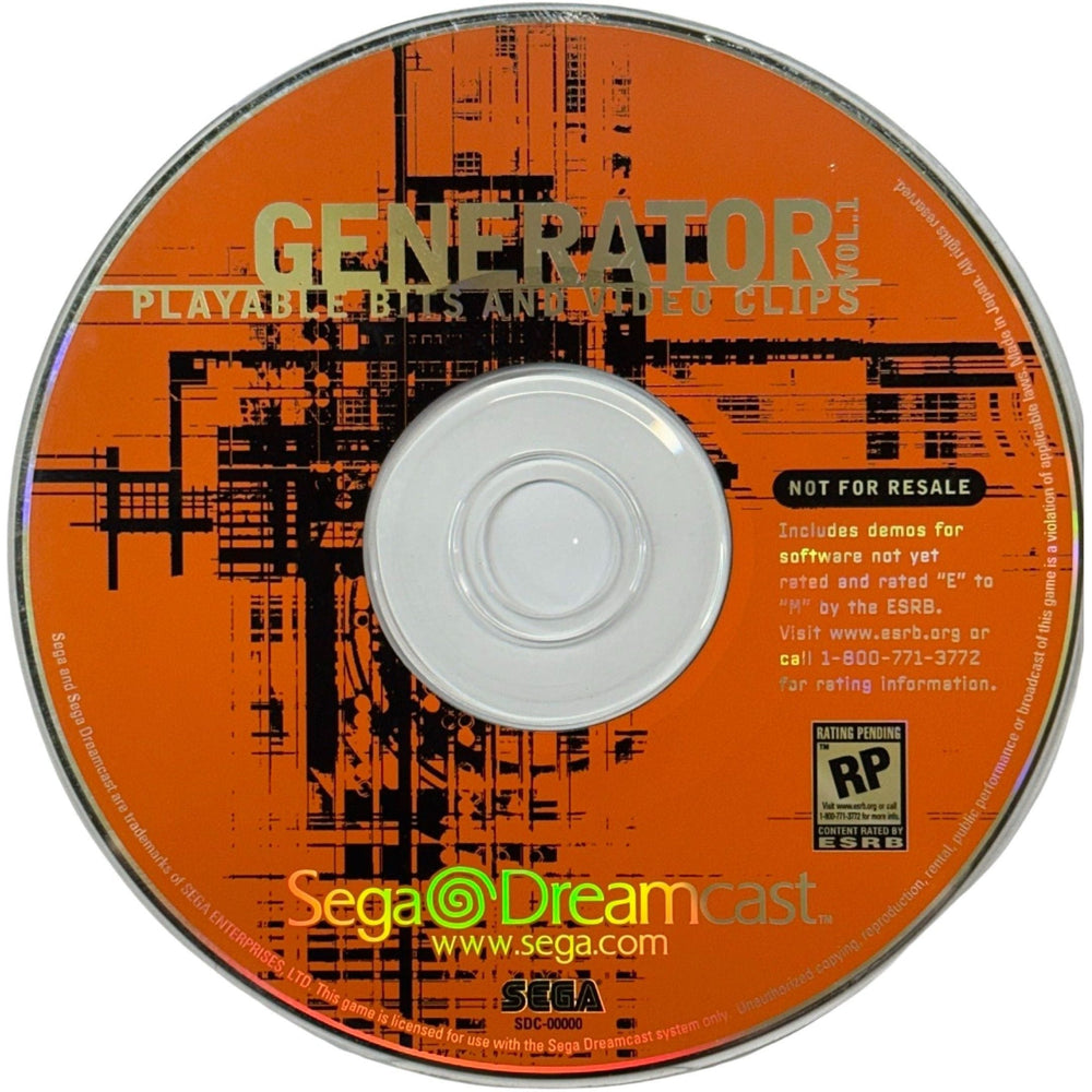 Sega Dreamcast Generator Volume 1 (Playable Bits and Video Clips (DISC ONLY) (Online Order Only)