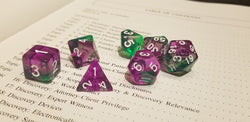 Violet Evergreen Translucent Purple/ Green Poly Dice Set with White (7) RPG DnD HdDice (Online Only)