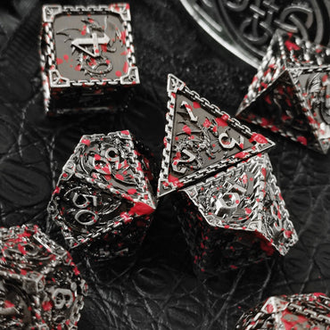 Silver w/Blood Splatter Dragon Strengthened Metal 7-Dice Set (Online Only)