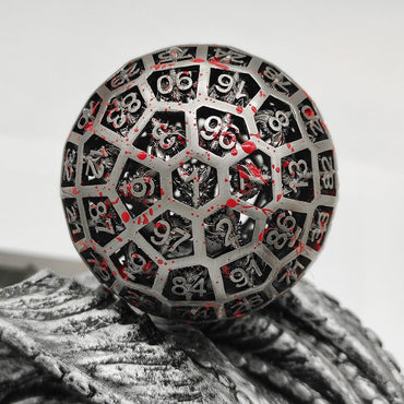 Metal d100 | Silver Hollow Body w/Blood Splatter Paint RPG Dice (Online Only)