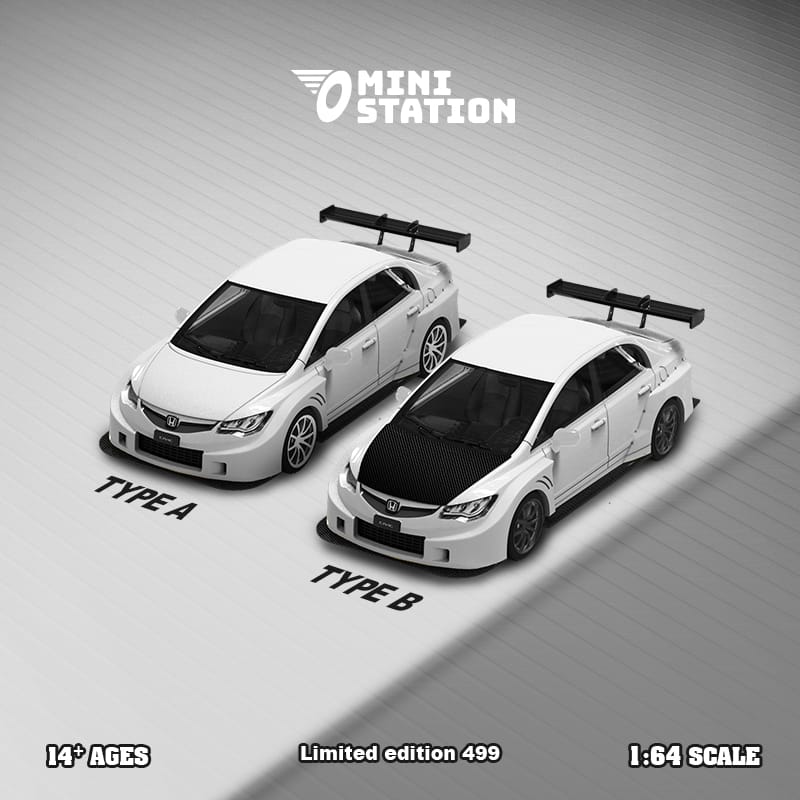 Mini Station Honda Civic FD2 White Widebody 1:64 (ONLINE ORDER ONLY)