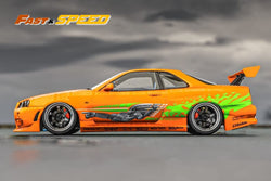 Fast Speed Nissan Skyline GT-R R34 Z-Tune HighWing Edition FNS Livery Amber Orange 1:64 (ONLINE ORDER ONLY)