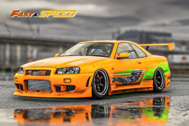 Fast Speed Nissan Skyline GT-R R34 Z-Tune HighWing Edition FNS Livery Amber Orange 1:64 (ONLINE ORDER ONLY)
