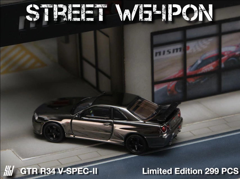 Street Weapon Skyline GTR R34 V-SPEC-II Chrome Plated Limited to 599 Pcs 1:64 (ONLINE ORDER ONLY)
