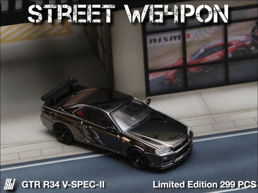 Street Weapon Skyline GTR R34 V-SPEC-II Chrome Plated Limited to 599 Pcs 1:64 (ONLINE ORDER ONLY)