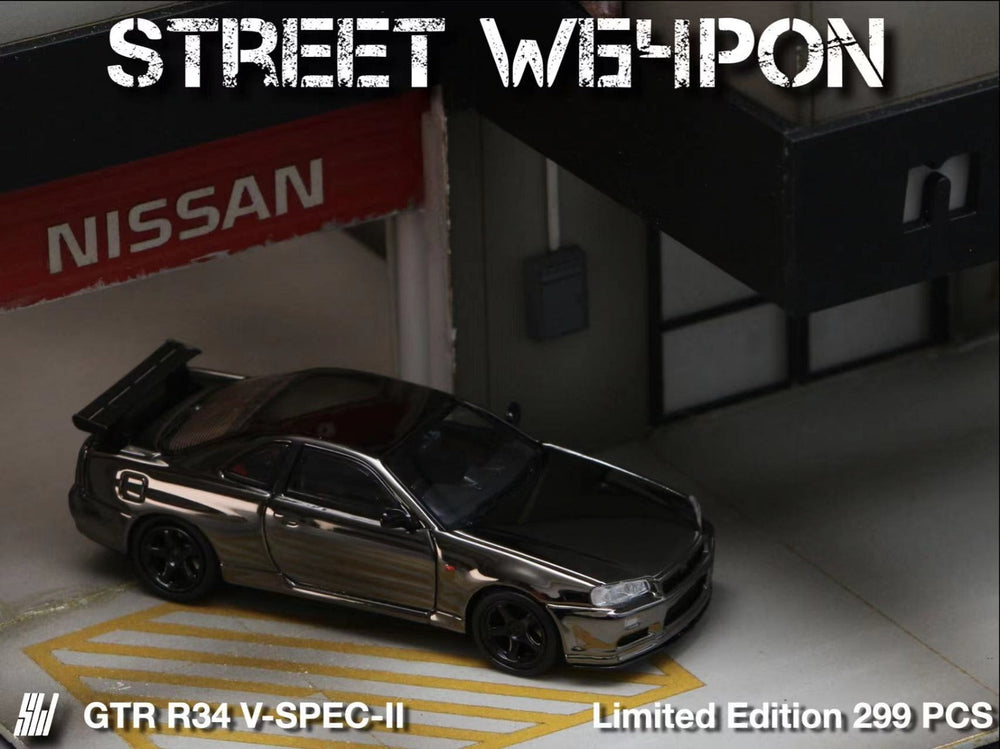 Street Weapon Skyline GTR R34 V-SPEC-II Chrome Plated Limited to 599 Pcs 1:64 (ONLINE ORDER ONLY)