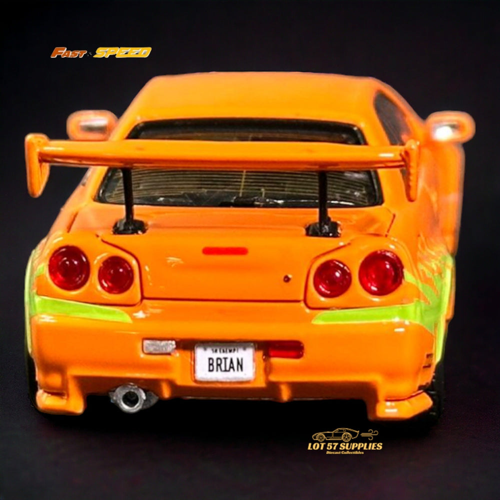 Fast Speed Nissan Skyline GT-R R34 Z-Tune HighWing Edition FNS Livery Amber Orange 1:64 (ONLINE ORDER ONLY)