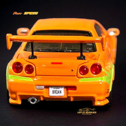 Fast Speed Nissan Skyline GT-R R34 Z-Tune HighWing Edition FNS Livery Amber Orange 1:64 (ONLINE ORDER ONLY)