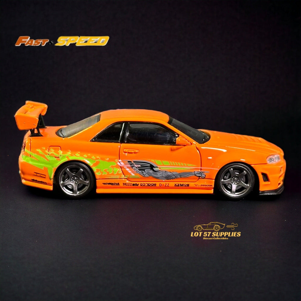 Fast Speed Nissan Skyline GT-R R34 Z-Tune HighWing Edition FNS Livery Amber Orange 1:64 (ONLINE ORDER ONLY)