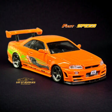 Fast Speed Nissan Skyline GT-R R34 Z-Tune HighWing Edition FNS Livery Amber Orange 1:64 (ONLINE ORDER ONLY)