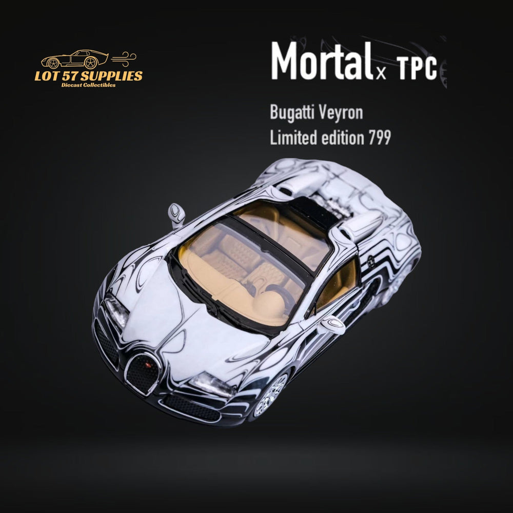 Mortal Bugatti Veyron Ceramic Dragon White/Black With Adjustable Wing 1:64 (ONLINE ORDER ONLY)