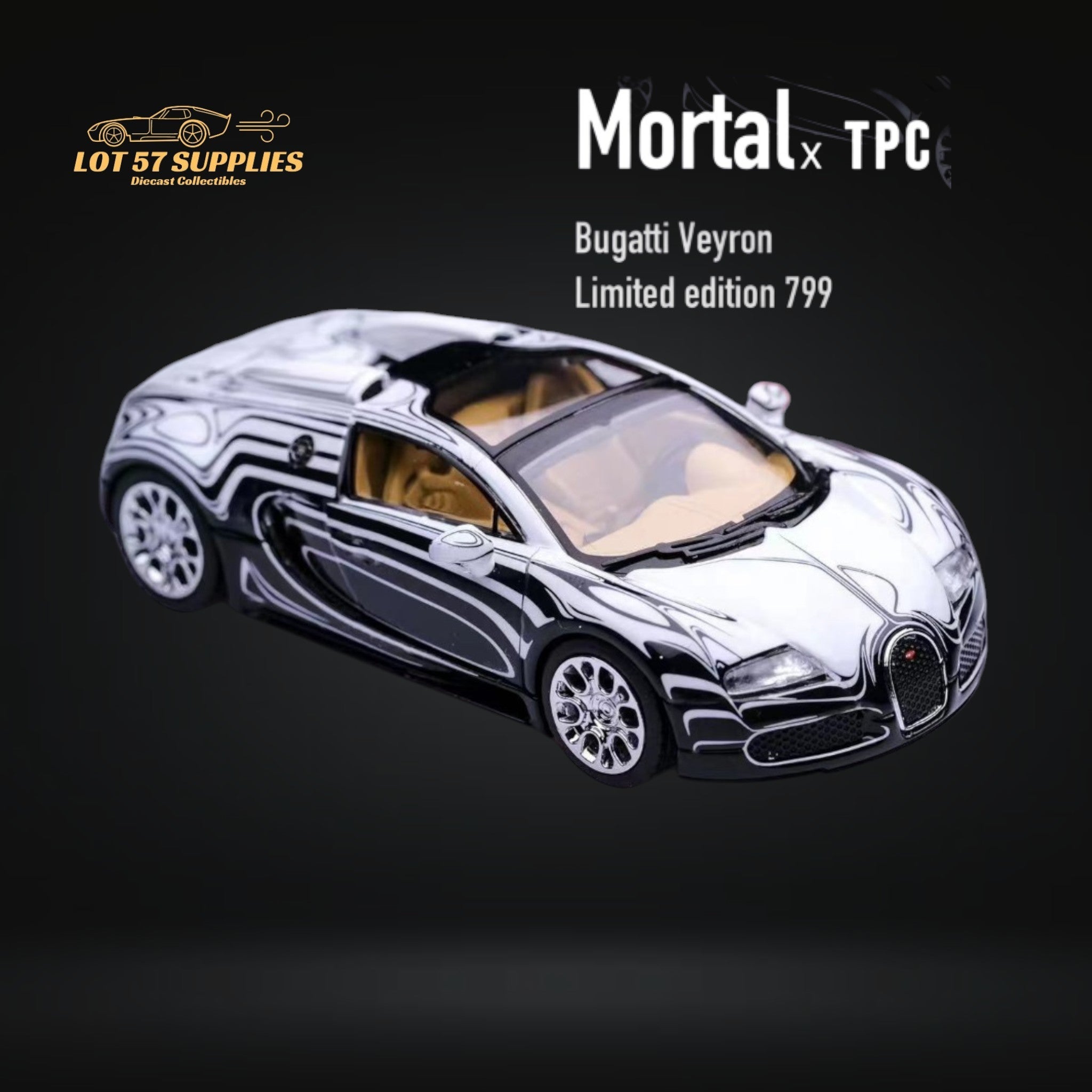 Mortal Bugatti Veyron Ceramic Dragon White/Black With Adjustable Wing 1:64 (ONLINE ORDER ONLY)