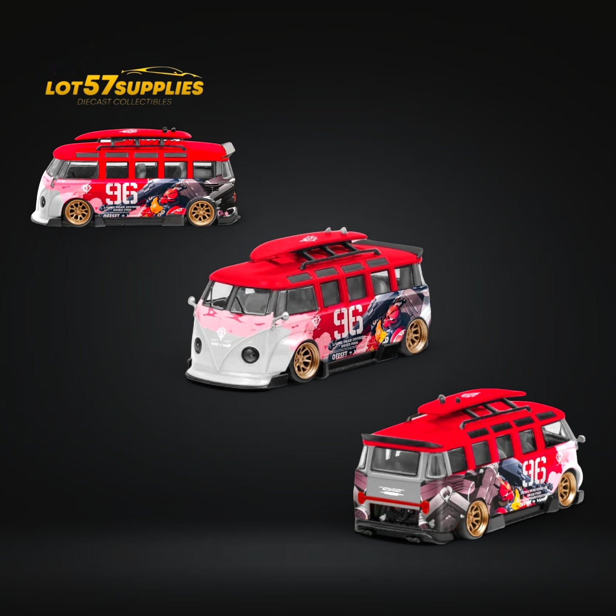 LF Model Volkswagen T1 Kombi WideBody with Surfboard in Akiba #96 Livery 1:64 (ONLINE ORDER ONLY)