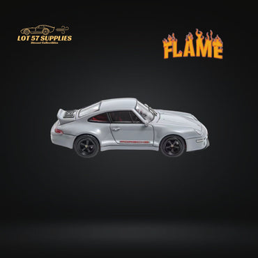 Flame Model Porsche 911 Gunther Werks 400R Cement Gray Resin Model With Box+Display Case 1:64 (ONLINE ORDER ONLY)