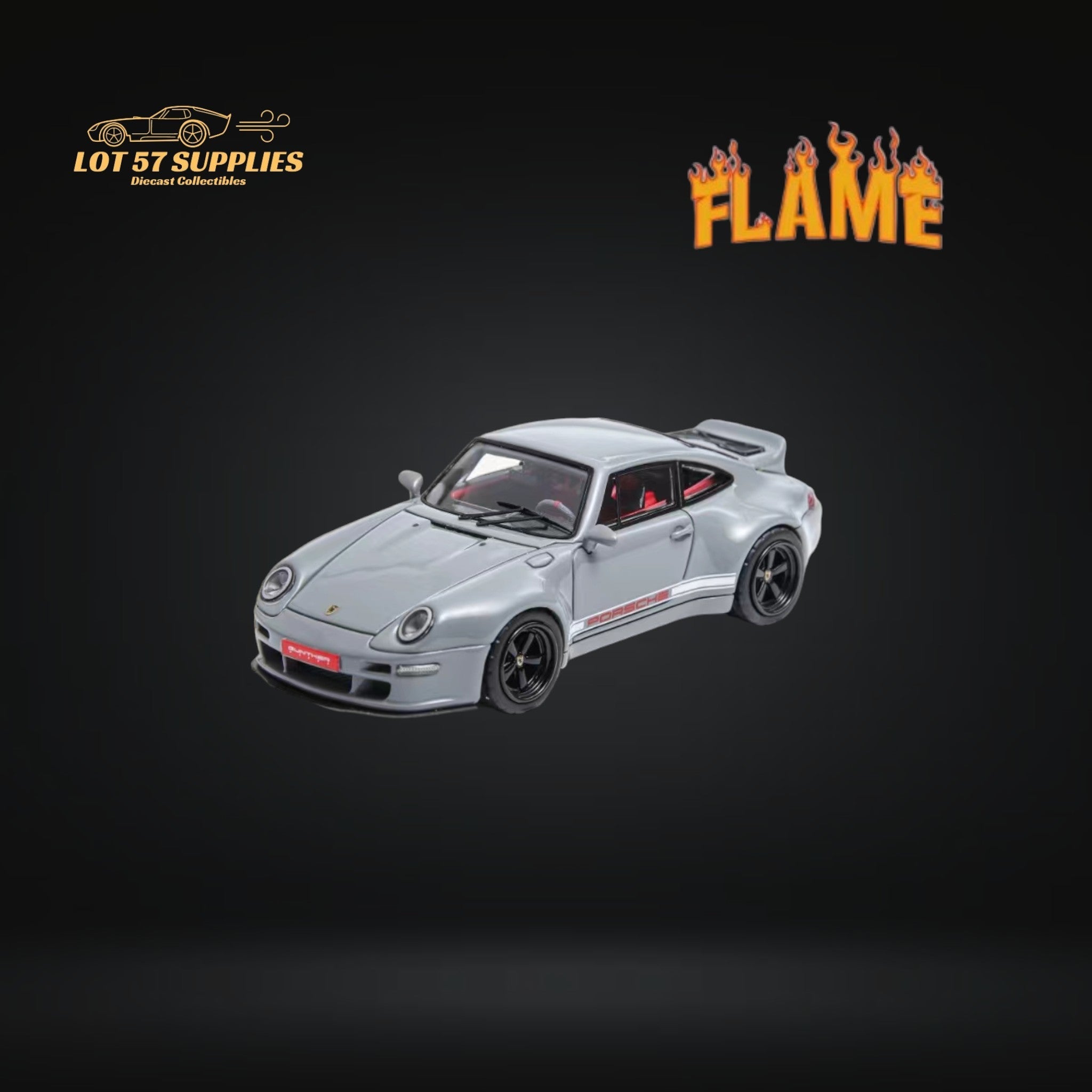 Flame Model Porsche 911 Gunther Werks 400R Cement Gray Resin Model With Box+Display Case 1:64 (ONLINE ORDER ONLY)