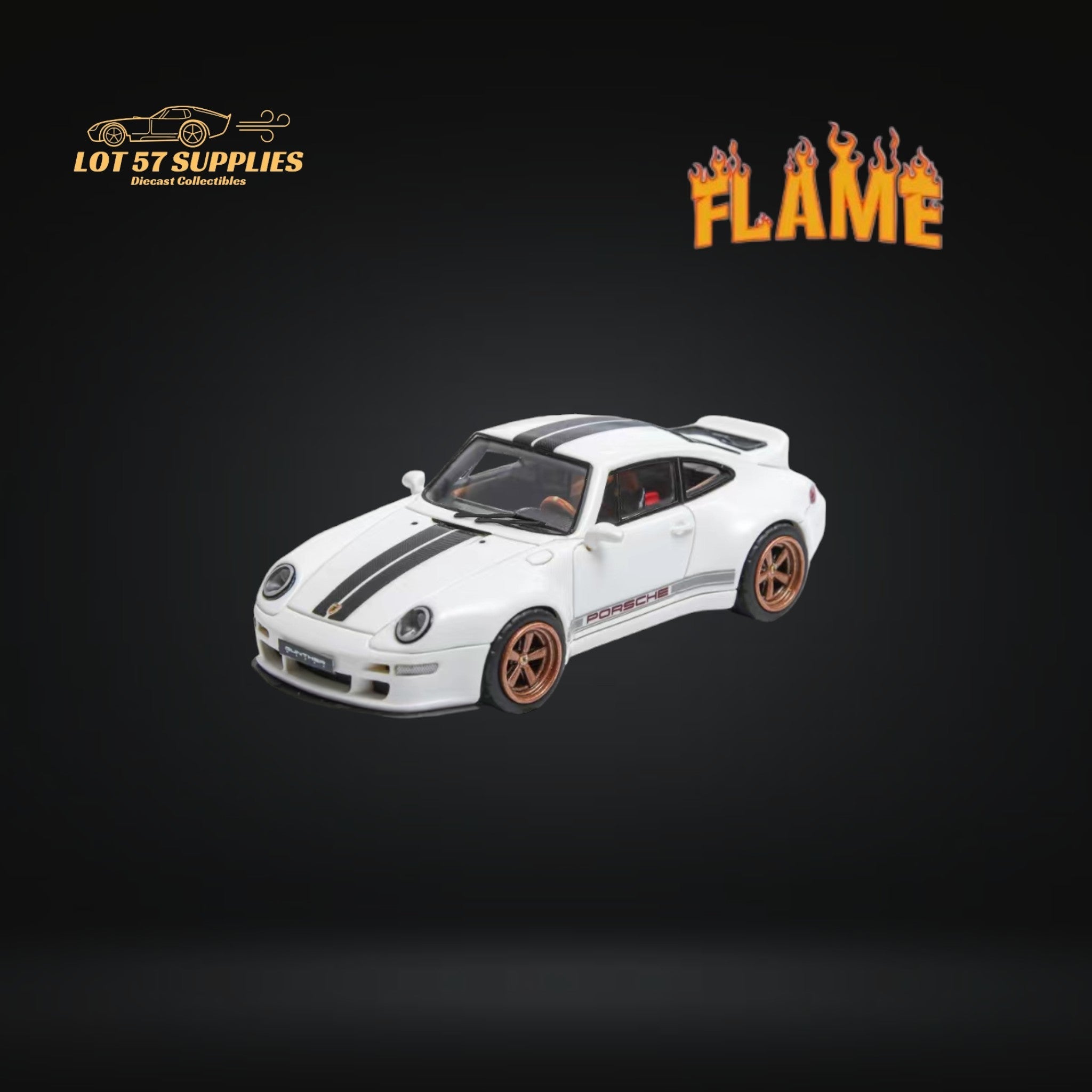 Flame Model Porsche 911 Gunther Werks 400R White Resin Model With Box+Display Case 1:64 (ONLINE ORDER ONLY)