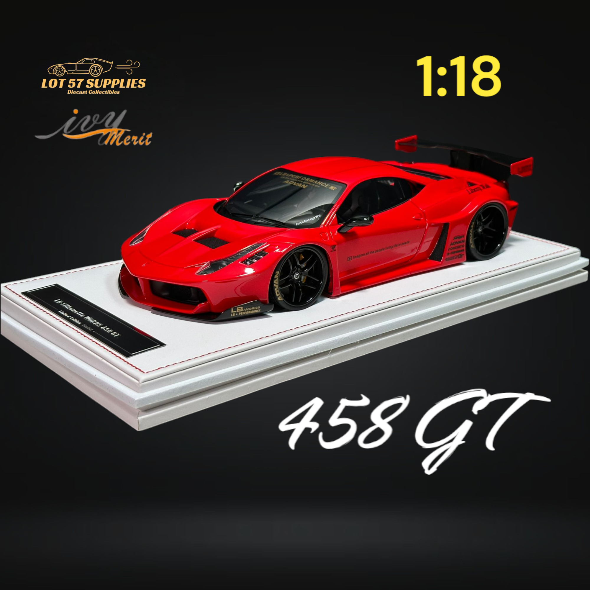 IVY MERIT 458 GT Rosso Red LBWK LB Silhouette Resin 1:18 Scale (ONLINE ORDER ONLY)
