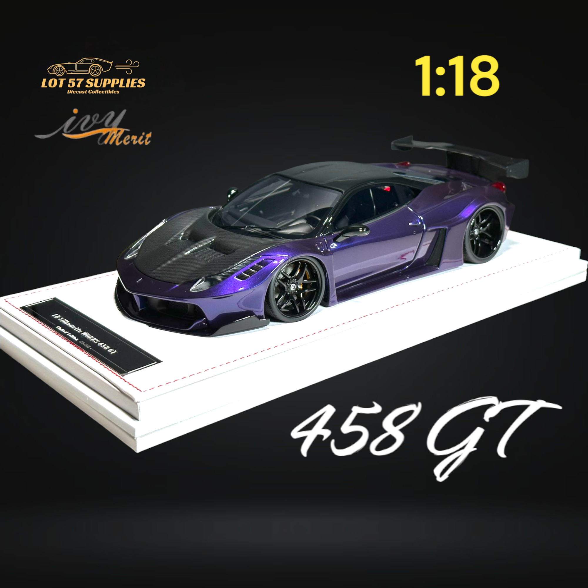 IVY MERIT 458 GT Purple LBWK LB Silhouette Resin 1:18 Scale (ONLINE ORDER ONLY)