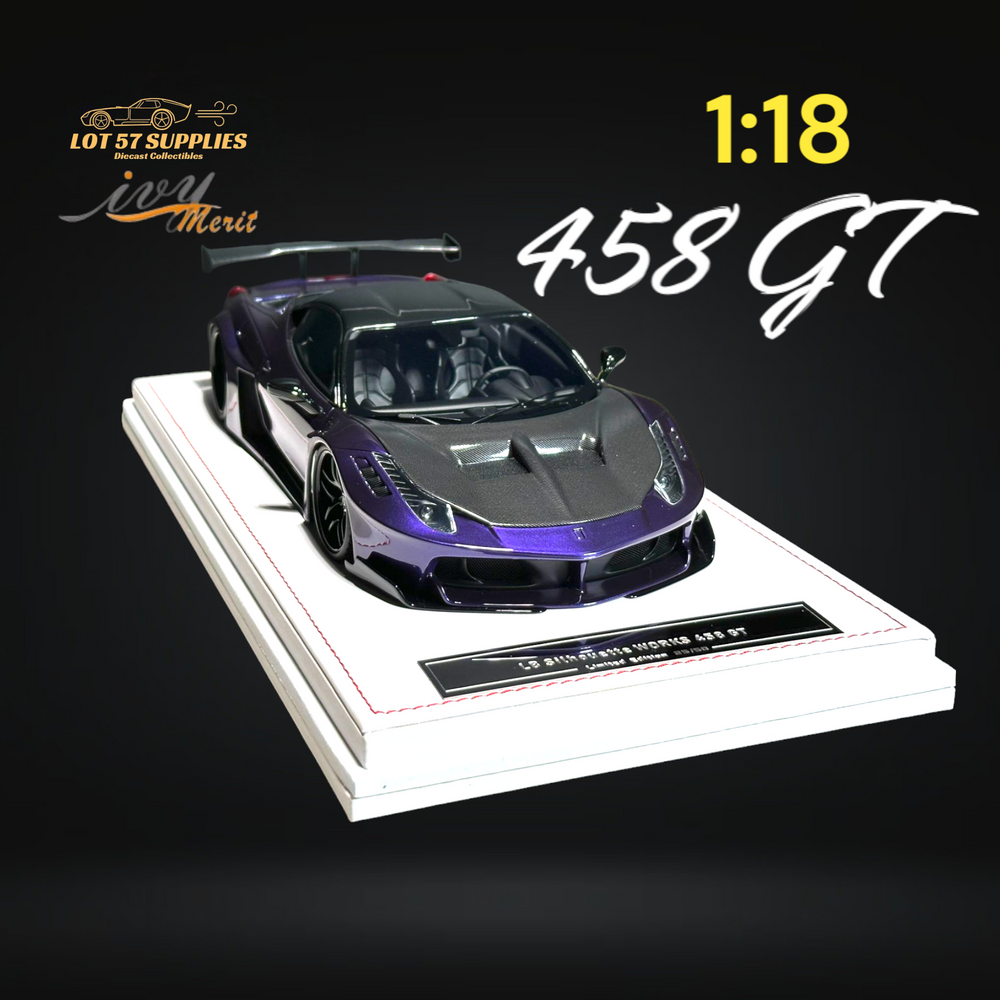 IVY MERIT 458 GT Purple LBWK LB Silhouette Resin 1:18 Scale (ONLINE ORDER ONLY)
