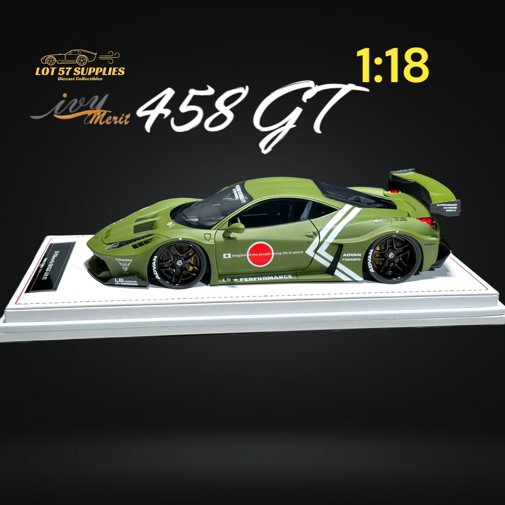 IVY MERIT 458 GT Fighter Green LBWK LB Silhouette Resin 1:18 Scale (ONLINE ORDER ONLY)