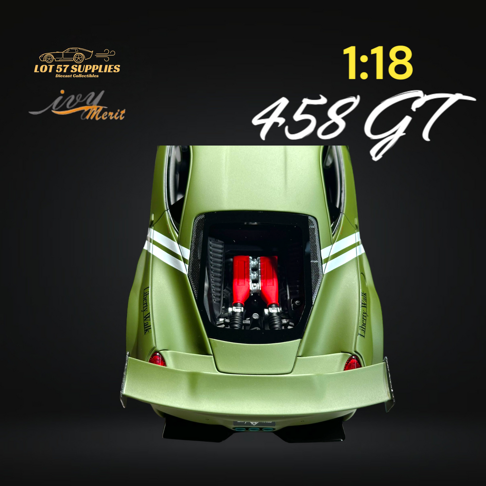 IVY MERIT 458 GT Fighter Green LBWK LB Silhouette Resin 1:18 Scale (ONLINE ORDER ONLY)