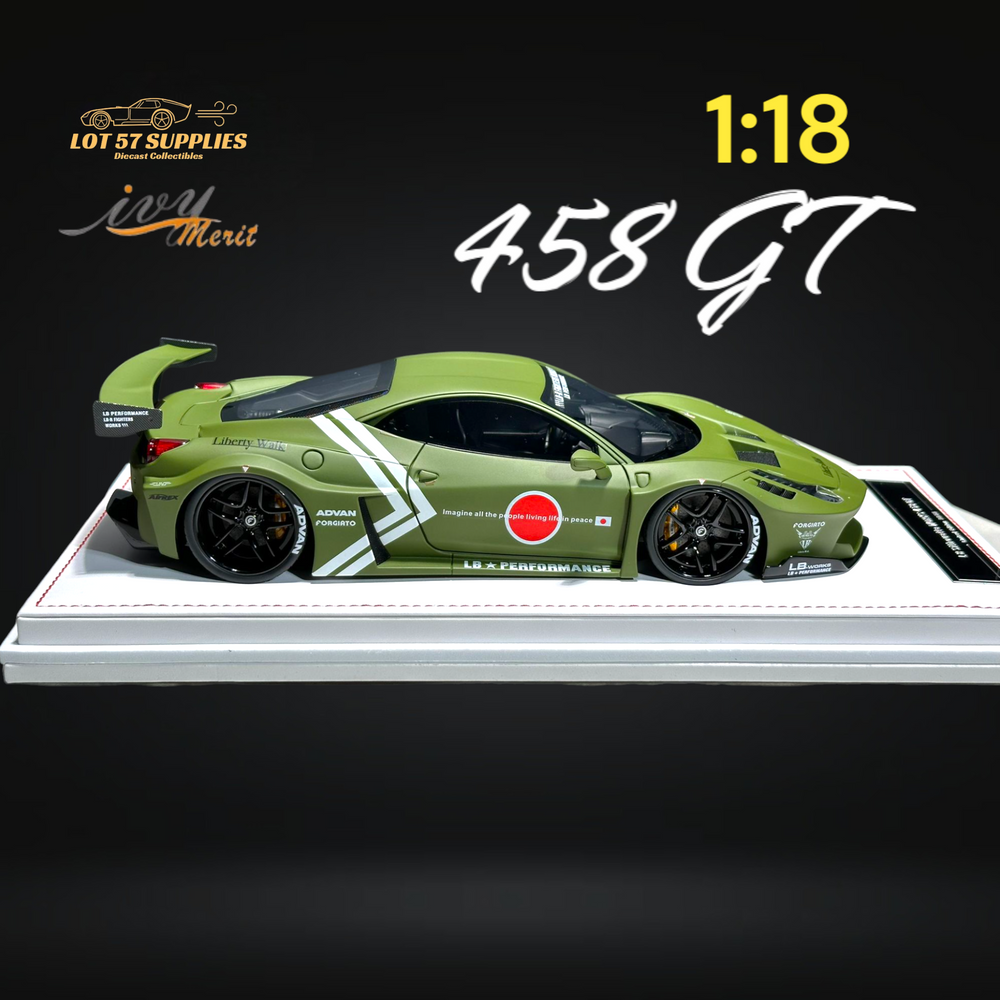 IVY MERIT 458 GT Fighter Green LBWK LB Silhouette Resin 1:18 Scale (ONLINE ORDER ONLY)