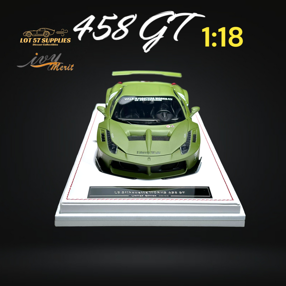 IVY MERIT 458 GT Fighter Green LBWK LB Silhouette Resin 1:18 Scale (ONLINE ORDER ONLY)