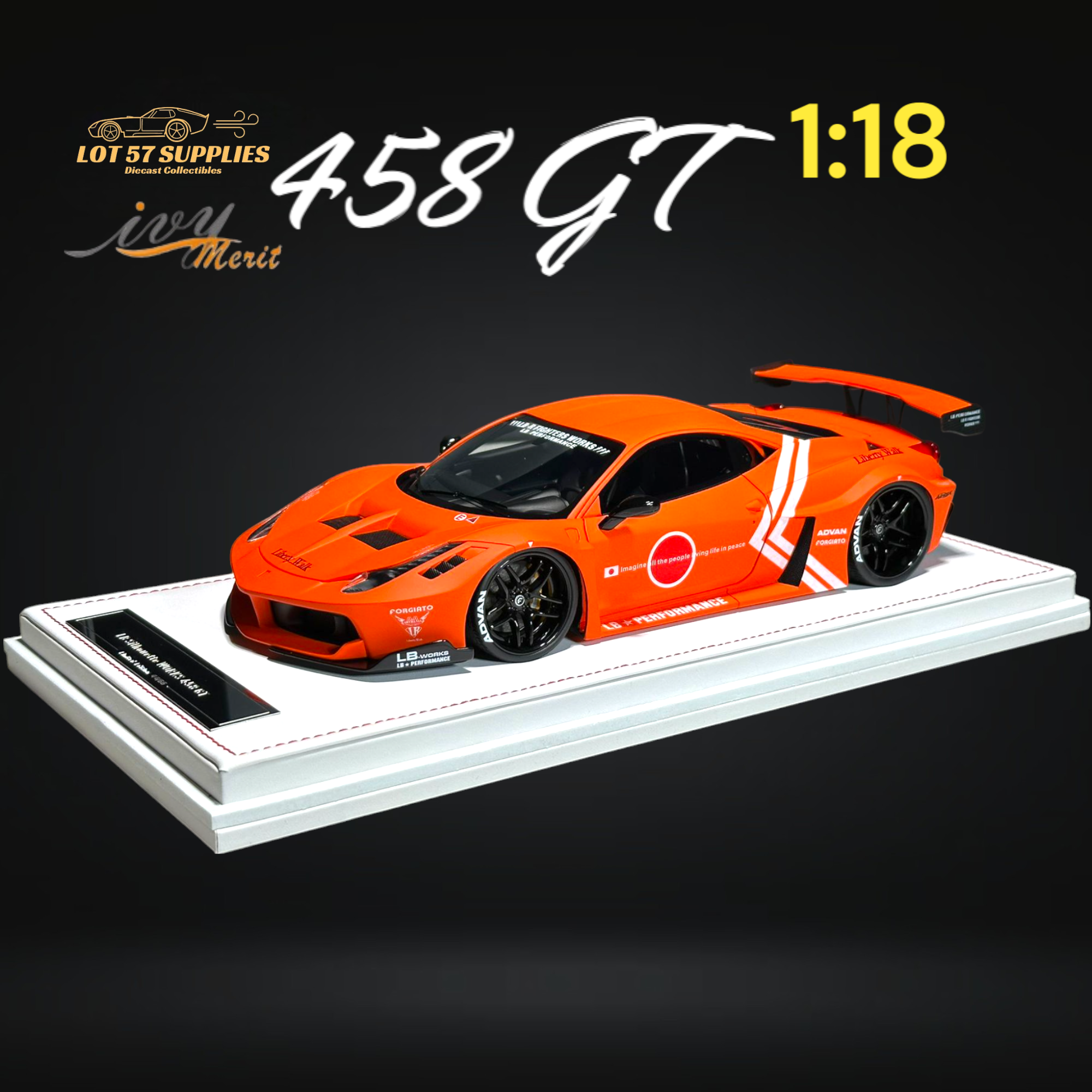 IVY MERIT 458 GT Fighter Orange LBWK LB Silhouette Resin 1:18 Scale (ONLINE ORDER ONLY)