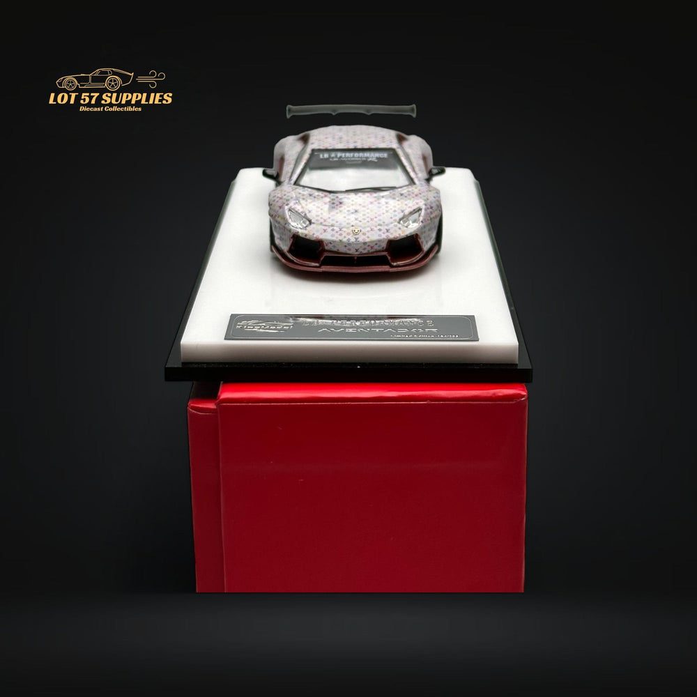 King Model Lamborghini Aventador LP700-4 LB 1.0 White LV Livery 1:64 (ONLINE ORDER ONLY)