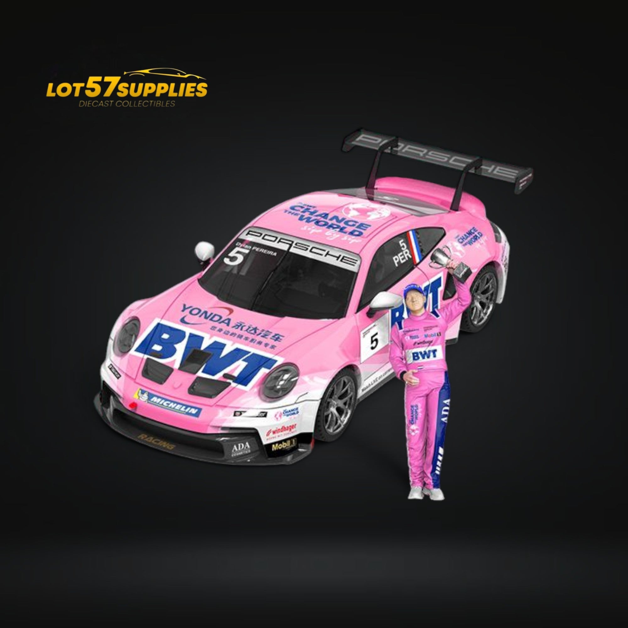 ModernArt Porsche 911 GT3 Cup-Yonda BWT Pink livery w/ figure 1:64 (ONLINE ORDER ONLY)