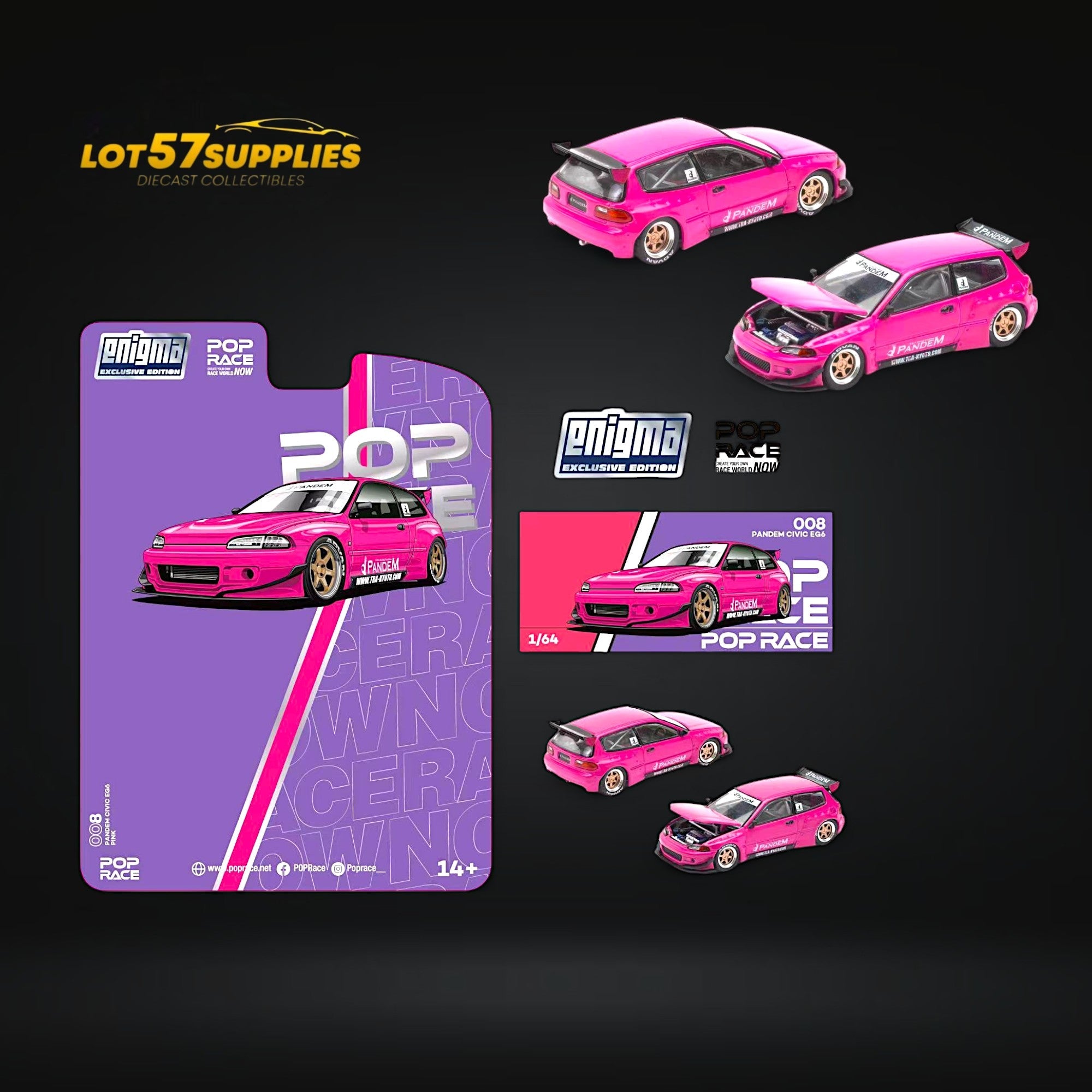 (Pre-Order) Pop Race x Enigma Civic EG6 Pandem Rocket Bunny Pink Color 1:64 (BLISTER) (ONLINE ORDER ONLY)