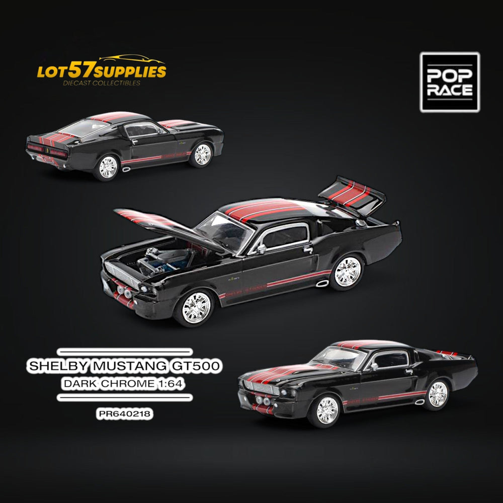 (Pre-Order) Pop Race Shelby Mustang GT500 Dark Chrome Black w/ Openable hood 1:64 (ONLINE ORDER ONLY)