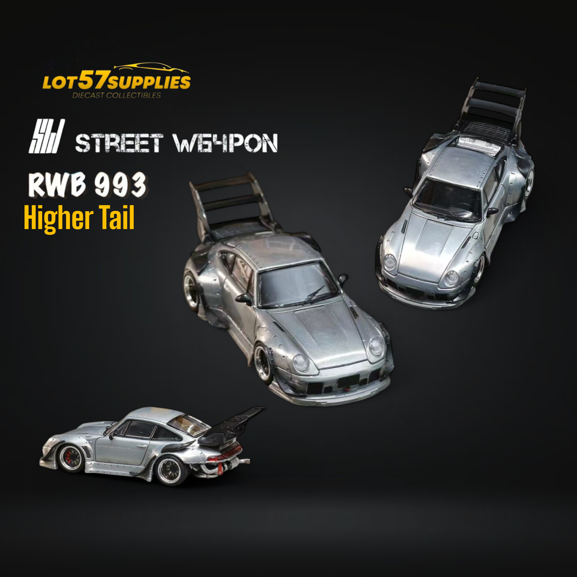 (Pre-Order) Street Weapon Porsche RWB 993 Raw Varnish Color High Wing 1:64 (ONLINE ORDER ONLY)