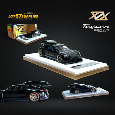 Error404 X Zephyr Designz Taycan in Black with Roof Box 1:64 (ONLINE ORDER ONLY)