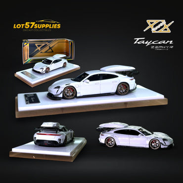 Error404 X Zephyr Designz Taycan in White with Roof Box 1:64 (ONLINE ORDER ONLY)