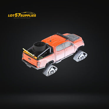 (Pre-Order) GCD Toyota TACOMA SNOW VERSION in Orange Red - Snow Effect & 3PMSF Tires 1:64 (ONLINE ORDER ONLY)