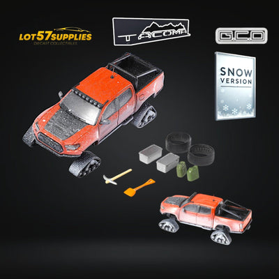 (Pre-Order) GCD Toyota TACOMA SNOW VERSION in Orange Red - Snow Effect & 3PMSF Tires 1:64 (ONLINE ORDER ONLY)
