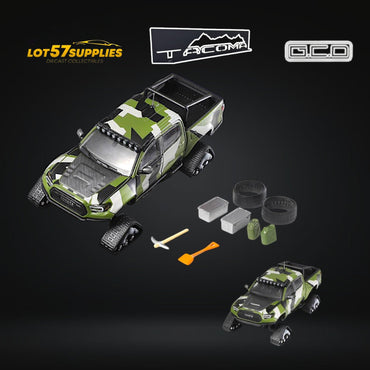 (Pre-Order) GCD Toyota TACOMA SNOW VERSION in Green Camo & 3PMSF Tires 1:64 (ONLINE ORDER ONLY)