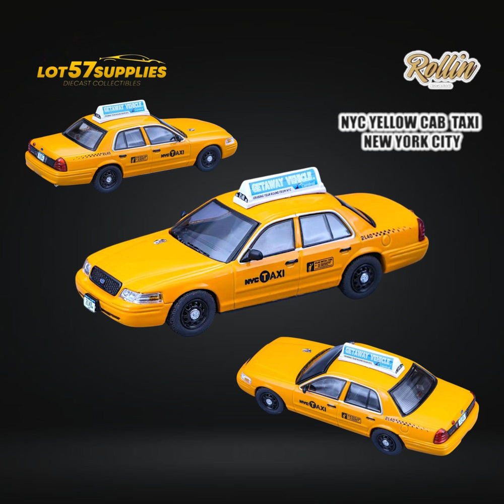 Rollin Ford Crown Victoria NYC Yellow Cab TAXI NEW YORK CITY 1:64 (ONLINE ORDER ONLY)