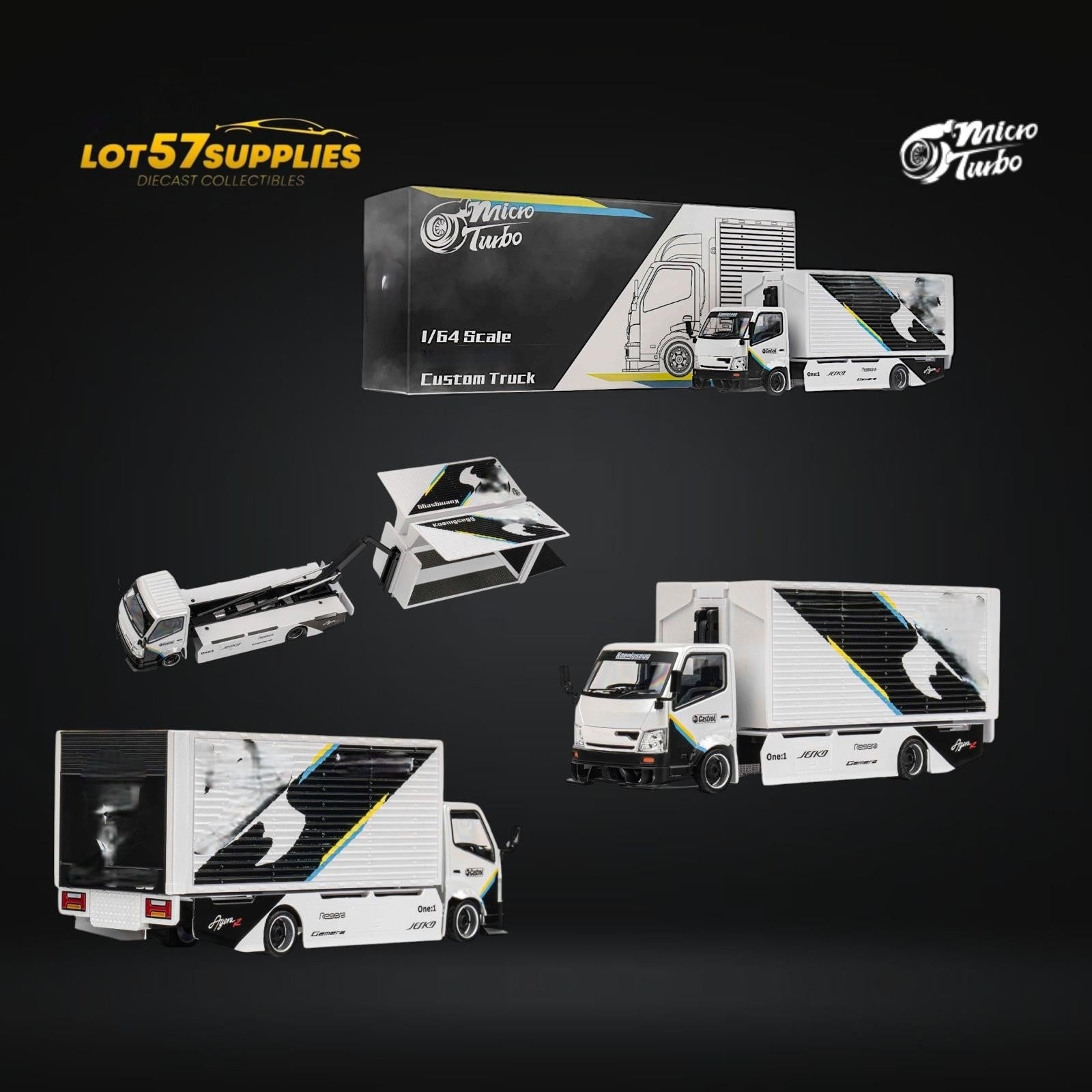 MicroTurbo HINO 300 Custom Box Truck White - Black Livery 1:64 (ONLINE ORDER ONLY)
