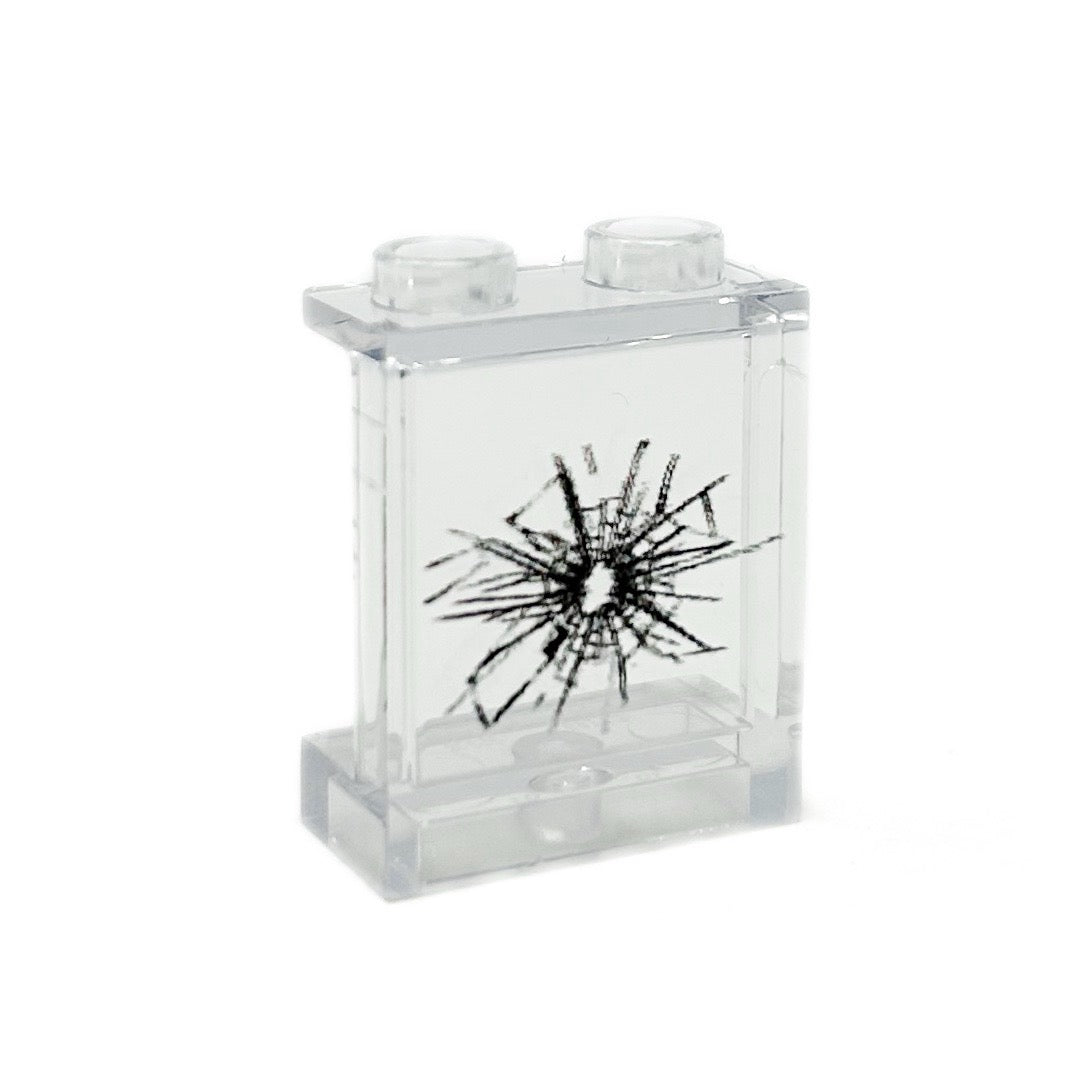 Window with Large Cracked Hole #1 - Custom Printed LEGO 1x2x2 Panel, B3 Customs (Online Order Only)