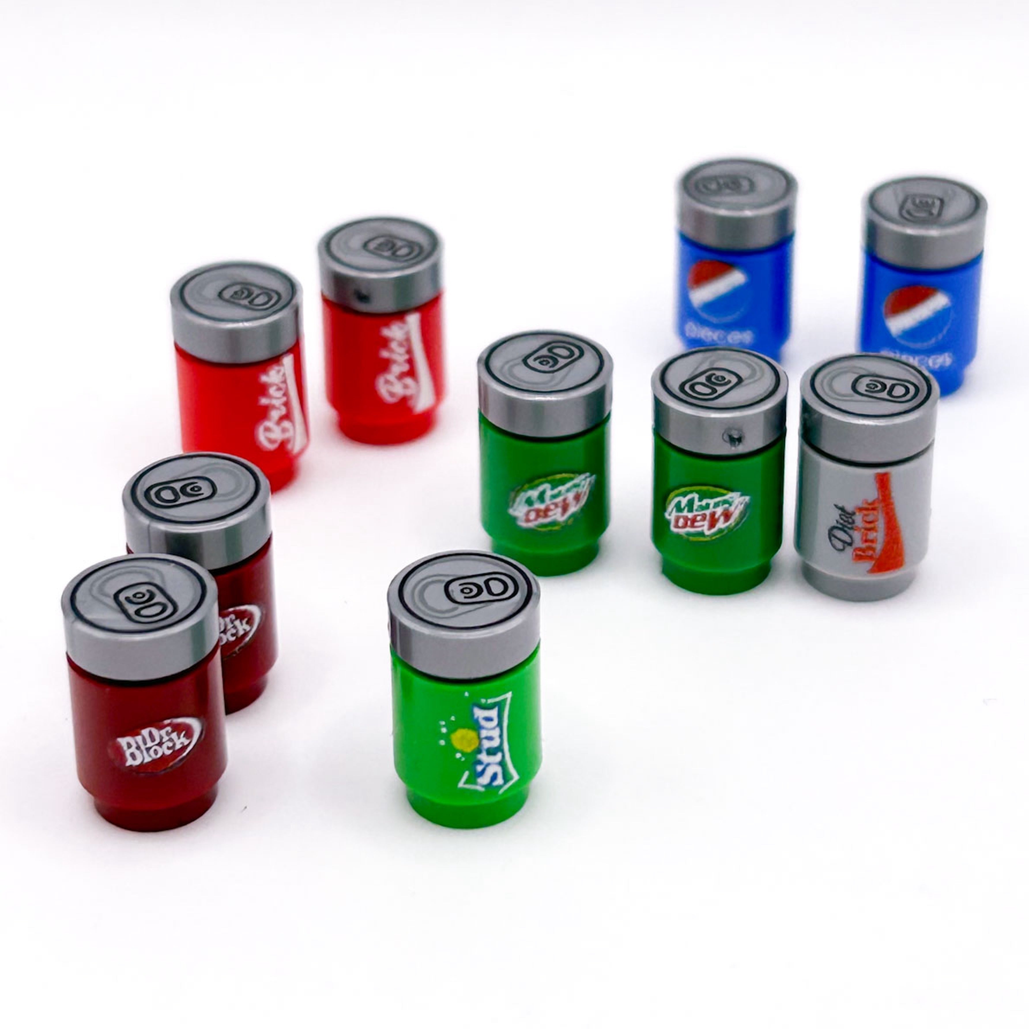 Minifig Soda Pack (10 Soda Cans) made from LEGO parts - B3 Customs (Online Order Only)