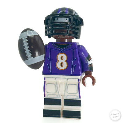 #8 QB Ravens Football Player Minifig made with LEGO parts - B3 Customs (Online Order Only)