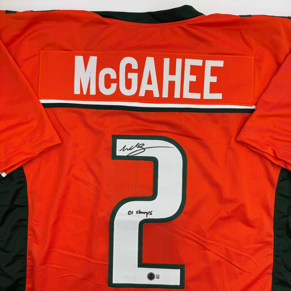 Autographed/Signed Willis McGahee "01 Champs" Miami Orange College Football Jersey Beckett BAS COA