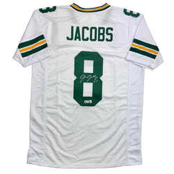 Autographed/Signed Josh Jacobs Green Bay White Football Jersey Beckett BAS COA