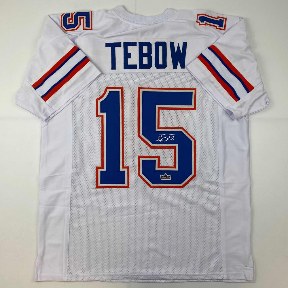 Facsimile Autographed Tim Tebow Florida White Reprint Laser Auto College Football Jersey Size Men's XL (ONLINE ORDER ONLY)