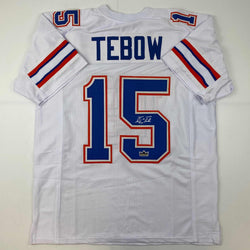 Facsimile Autographed Tim Tebow Florida White Reprint Laser Auto College Football Jersey Size Men's XL (ONLINE ORDER ONLY)