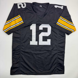 Autographed/Signed Terry Bradshaw Pittsburgh Black Football Jersey Beckett BAS COA
