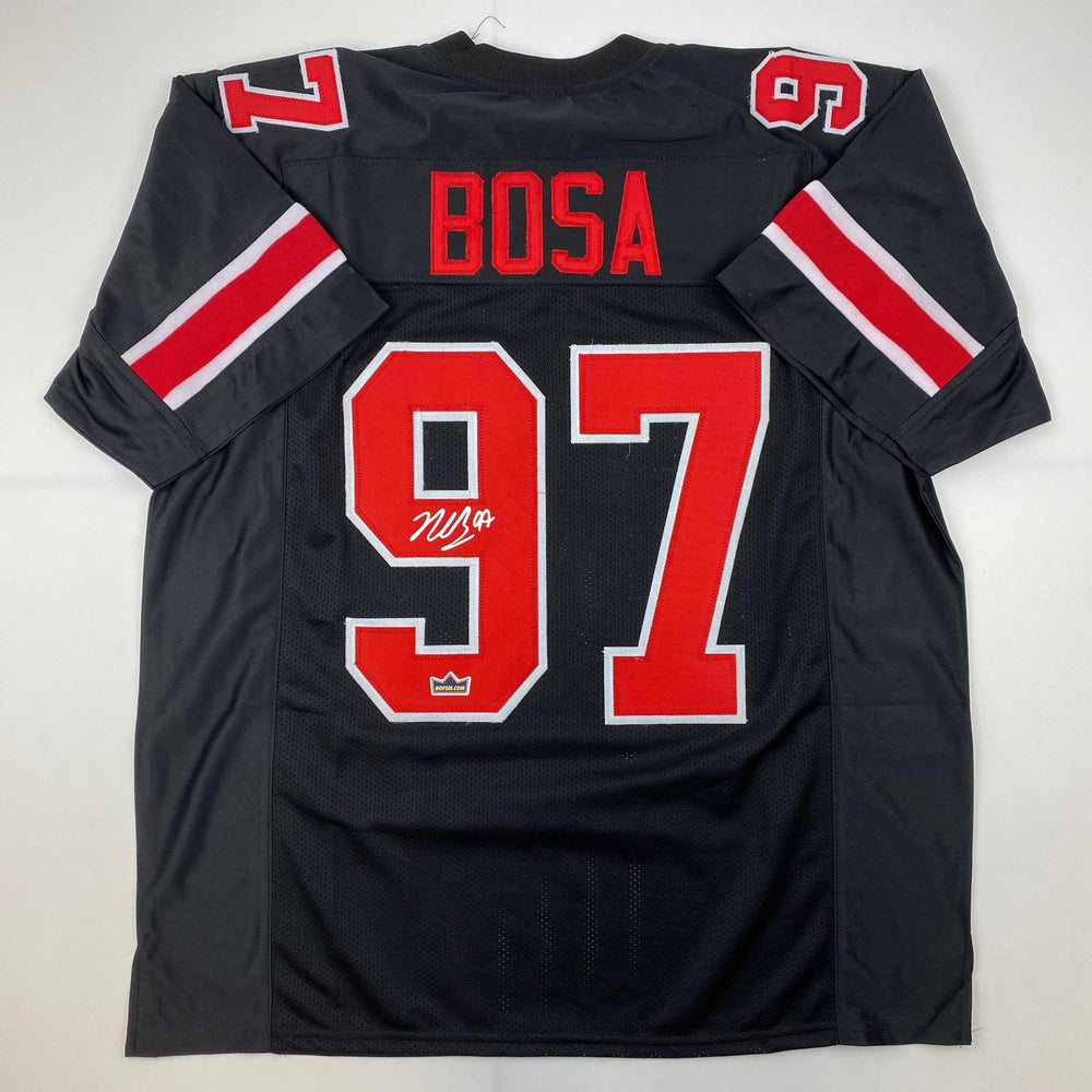Facsimile Autographed Nick Bosa Ohio State Black Reprint Laser Auto College Football Jersey Size Men's XL (ONLINE ORDER ONLY)