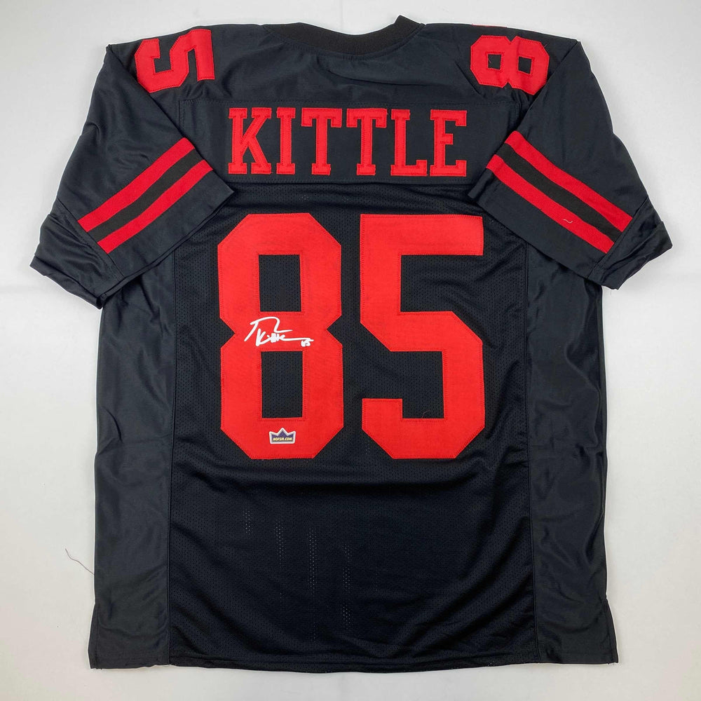 Facsimile Autographed George Kittle San Francisco Black Reprint Laser Auto Football Jersey Size Men's XL (ONLINE ORDER ONLY)